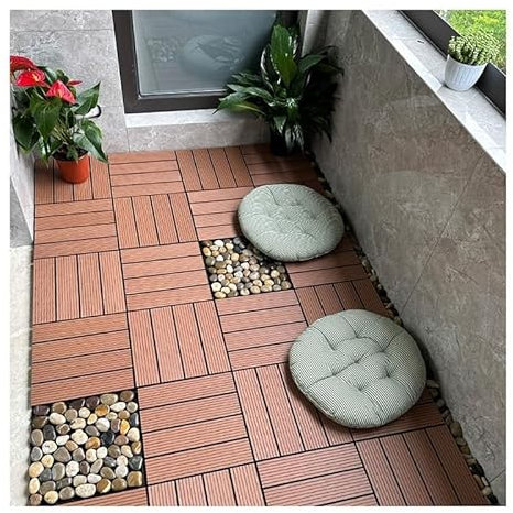 pujindu Holz-Duschbadematte, Kunststoff-Ineinander Greifende Terrassenfliesen, wasserdichte Terrassenbodenfliesen Für Drinnen Und Draußen Für Balkon, Hinterhof, Garten, Allwettereinsatz(Braun)