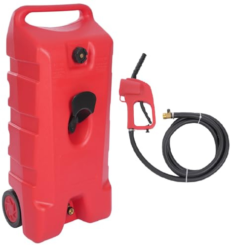 25 Gallon Boat Fuel Tank on Wheels Portable Gas Fuel Tank Container Caddy with Manual Transfer Nozzle and 10 Feet Long Hose Fuel Storage Tank Petrol Gasoline Fuel Can Gas Can Marine Outboard Motor Fuel Accessories