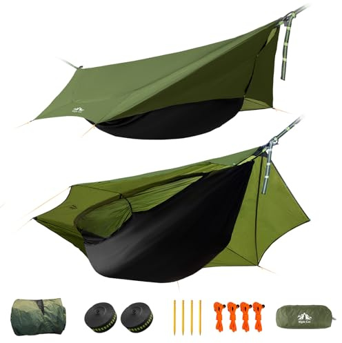 Night Cat Camping Hammock Tent: Lightweight Portable 4 in 1 Hammock with Rain Tarp and Mosquito Net for Hiking Jungle Outdoor Green