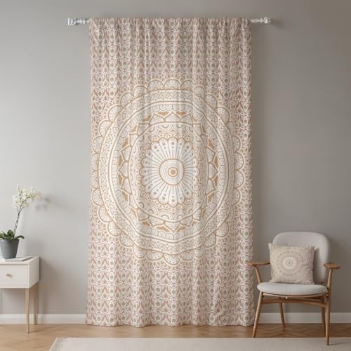 ggaimwf Boho-Vorhänge für Schlafzimmer Ombre-Creme Mandala-Vorhang Bohemian-Druck Bunt Ethnisch Fenstervorhänge mit Stangentasche Indisch Hippie-Stil Türvorhang Bleistiftfalten 107x215cm 1 Panel