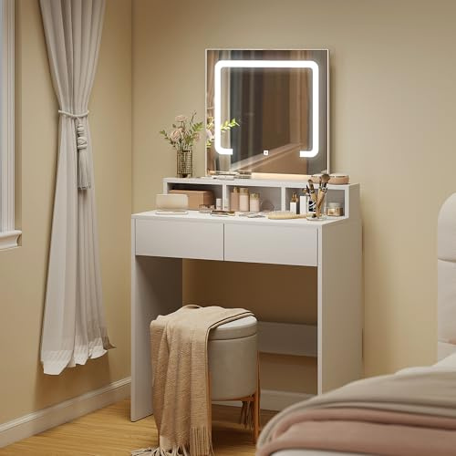 HOMCOM Dressing Table with Mirror & LED Vanity Desk 2 Drawers Bedroom Black