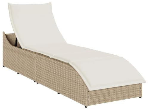 vidaXL Klappliege mit Auflage und Stauraum Beige Poly-Rattan, Sonnenbett, Liege, Outdoor Chaiselongue, Gartenliege, Outdoor-Liege, Garten Chaiselongue