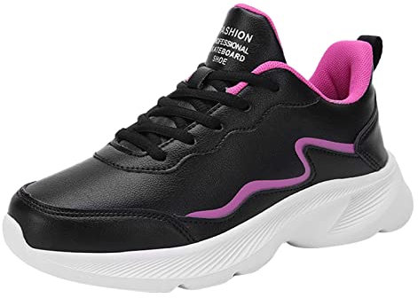 Skor färg klack damer rund solid huvud snörning mode platt läder dam sneaker kilklackar för kvinnor, Rosa (Hot Pink), 39.5 EU