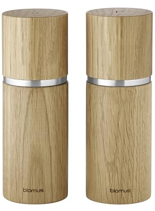 blomus Mühlenset 2tlg -PEPE- | Salz- & Pfeffermühle gefertigt aus FSC-zertifiziertem Eichenholz | Farbe Oak | Keramikmahlwerk | S- und P-Markierungen | 5Ø x 15H cm