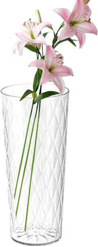 Innjoii Plastikvasen für Centerpieces Flower Klares Acryl Ribbed Vase Wide Mouth Vases Pot Container Großer Zylinder Dekorative Anzeige Tulpen Wide for Home, Hochzeitsfeier,Tisch,Zuhause,Bruchfest