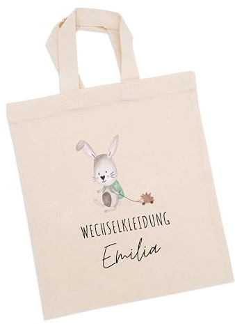 wunderwunsch Stoffbeutel Jutebeutel Kindergarten, Wechselkleidung, Jutetasche Hort, Turnbeutel Schule, Sportbeutel Kinder mit individualisiertem Textildruck mit Namen nach Wunsch