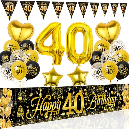 Xietaea Deko 40. Geburtstag Mann Frau, Geburtstagsdeko Luftballons Banner | Stoff Banner 270 x 45 cm, Geeignet für den Innen- und Außenbereich, Große Zahlenballons