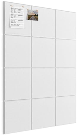 Stor självhäftande anslagstavla modern – 12 stycken 30 x 30 x 0,9 cm korkskiva, alternativ för anteckning, memo, bilder, kvadratisk och ramlös pinvägg för kontor, klassrum, barnrum, kök, vit