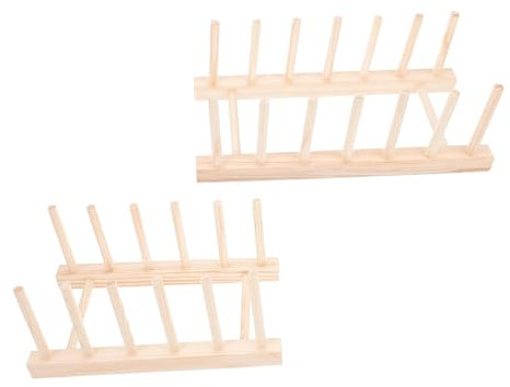 POPETPOP 2 Piezas Escurridor De Platos Estante De Madera para Cocina Organizador De Platos Bandeja Escurreplatos y Cuencos Estante De Almacenamiento De Cocina