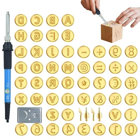 Werkzeug für Brandmalerei, Set für Piografie, Schnitzen und Dekoration mit Feuer | Modelle Alphabet und Zahlen, Stift mit einstellbarer Temperatur, Pyrotechnische Formen für Erwachsene und Anfänger