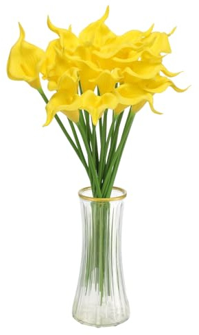 sourcing map Künstliche Calla-Lilien, künstliche Seidenblumen, fühlen sich echt an, für Zuhause, Garten, Hochzeit, Party, Dekoration, Gelb, 20 Stück