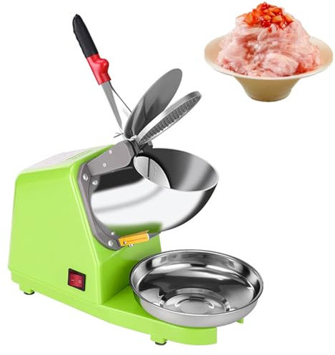 Tritaghiaccio, 68 Kg/h, Macchina per Ghiaccio Tritato Elettrica con 2 Lame, Macchina per Ghiaccio Tritato In Acciaio Inox, Tritaghiaccio da 300 W per Margarita, Uso Domestico,Green