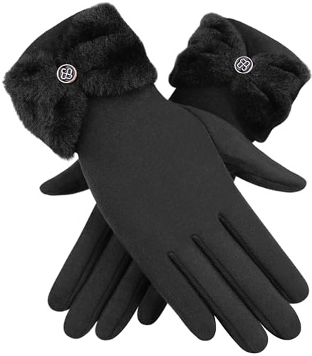 ZASFOU Damen Winter Touchscreen Handschuhe Warm Thermo Winterhandschuhe Plüsch Schleife Manschetten für Frauen Geschenk Kaltes Wetter