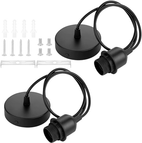 DXPETA 2 Pcs E27 Pendant Light Fitting, Black Light Fittings, Black Light Pendant with 1M Adjustable Cable, Simple Installation for Home, Cafe, Restaurant, DIY Lighting Projects