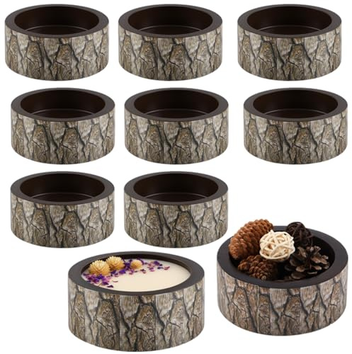 Tiangrid 10 Pack Small Tree Bark Wooden Dough Bowls for Candles Making Vintage Cylindrical Candle Bowls Bulk for DIY Crafts Decoration Farmhouse Supplies Housewarming Gift, Candle Not Included