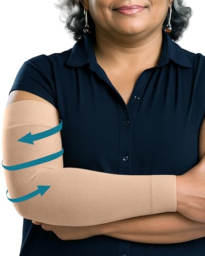 KEMFORD Compression Lymphedema Arm Sleeves for Women – 15-20 mmHg, Silicone Grip, 1 Pair, Beige, 2XL – Medical Full Arm Support for Swelling, Circulation & Edema