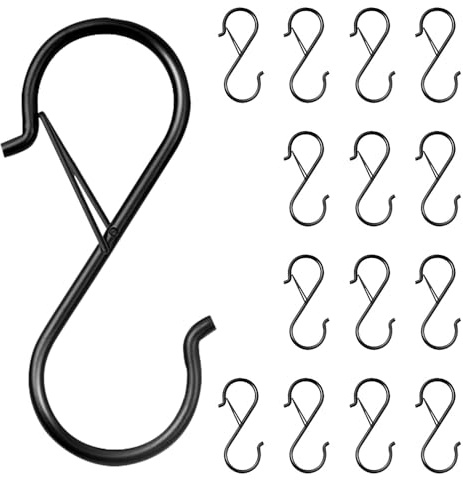ZSUIQIN 15 Pezzi Ganci a S, Grandi con Fibbia di Sicurezza, Ganci a S Resistenti, per piante sospese, utensili da cucina, jeans, borse, pentole, padelle, tazze, vestiti, asciugamani