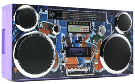 Portable Cassette CD Player Boombox with Stereo Speakers, Dual Rod Antenna, 6 Playback Modes, Aux In and USB/SD Conversion for Enjoy Music Anywhere