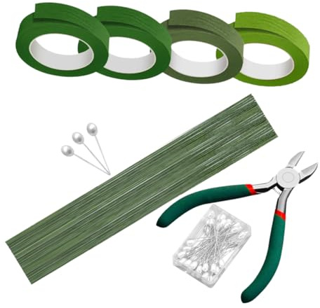 Gadpiparty Nastri Floreali Forniture per Composizioni Floreali con Nastro Verde Steli di Fiori e Strumenti per Fioristi Kit per Creazione di Bouquet da Sposa