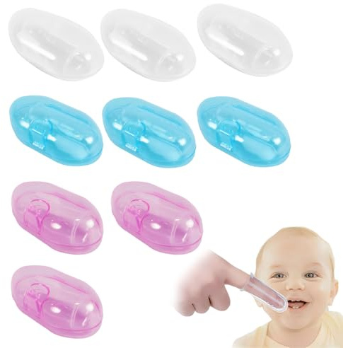 YUPZAR 9 Stück Fingerzahnbürste Baby, Silikon-Fingerzahnbürsten in transparent/nanosilber, 5,5 cm lang und 2,3 cm breit, für erste Zahnpflege Spazzolino Dito