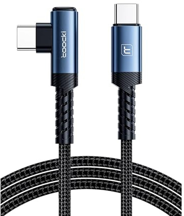 toocki Cable USB C a USB C 60W 1M, PD3.0 Tipo C 90 Grados, Trenzado, Azul | Carga Rápida, Cable 90° Largo, Nylon con Ángulo para iPhone 17/16 Pro Max/MacBook/iPad Pro/Galaxy S23/S22, Ideal Gaming/Casa