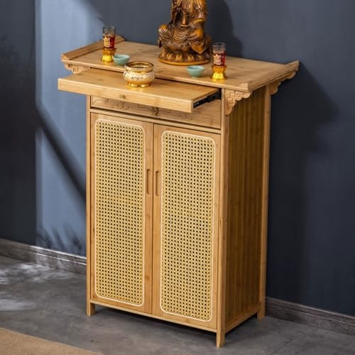RTTZBOZ Buddhistischer Altartisch, Meditationstisch mit Schubladen, Schranktür zur Aufbewahrung von Kerzen, Räuchergefäßen und Opfergaben(Beige,80cm/31in)