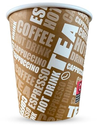 CHEF ROYALE 1000x 8oz Brown Printed Paper Cups Without lids, Disposable Cups, Paper Cups for Hot & Cold Drinks, Single Wall Printed Cups, Coffee Cups for Cafe, Home and More