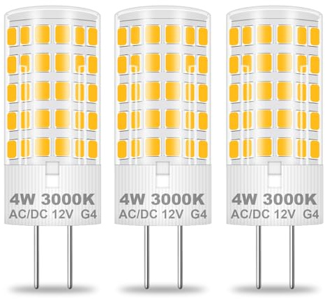 ZHENMING G4 Led 12v 4w Lampen Ersetzt 40W Halogenlampen,3000K Warmweiß 400lm G4 LED Bi-Pin-Basis Glühlampe,JC T3 G4 Bi-Pin Sockel 12V AC/DC Kein Flackern Nicht Dimmbar, 3er Pack