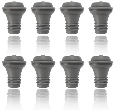 CDQZAIKEJI 8PCS Vin Bouchons, Gris, Bouchons HerméTiques avec Valve D’éVacuation D’Air, Accessoires pour Pompe à Vin, Conservation du Vin, Bouchons RéUtilisables