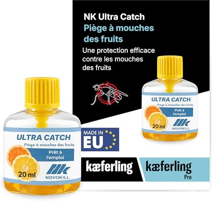 Novokill 2x Fruchtfliegenfalle für Küche – bis zu 5 Wochen Wirkung je Falle – Obstfliegenfalle für Innenbereich – Effektiv Fruchtfliegen bekämpfen – Auslaufschutz