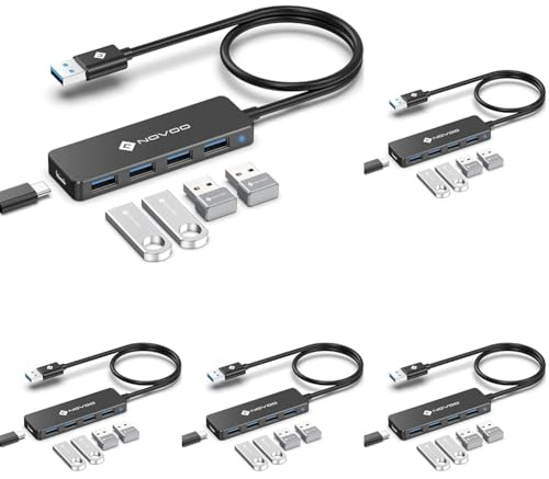 NOVOO 4 Puertos Data Hub USB C a USB 3.0 5Gbps Adaptador USB C Hub a USB Compatible con iPhone 15 Plus Pro MAX MacBook Pro Air 2023 iMac iPad Pro Air Surface Pro Galaxy S24 (60cm) (Paquete de 5)