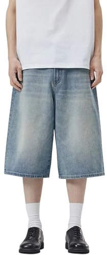 Herrbyxor med vida ben och lös passform, streetwear, nedåtgående knät, överdimensionerade y2k-jeans, ljusblå, extra stora