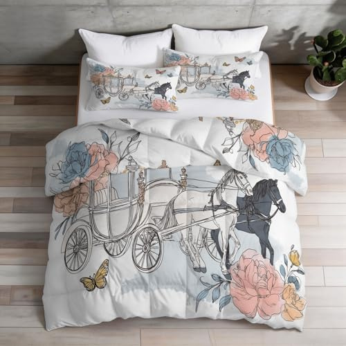 Barntäcke, 260 x 240 cm, minimalistiskt vitt för flicka pojke - sängkläder för 1 person, lätt och mjukt - täcke för alla årstider blomma, morgon och fjäril med 2 örngott