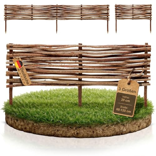 BOOGARDI Mini Gartenzaun Holz · Rasenkante in 3 Größen · Beeteinfassung 20 cm hoch x 60 cm lang · Holz Zaun Beetbegrenzung · Steckzaun zur Beetumrandung · Holzzaun Garten Beetzaun