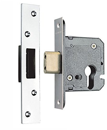 Euro Deadlock Cylinder Lockcase with 57mm Backset in Satin Stainless Steel