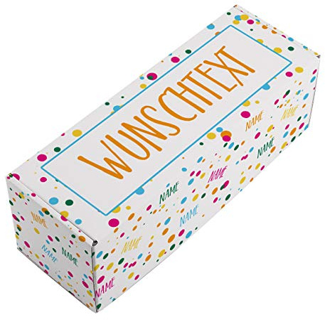 Herz & Heim® Konfetti-Geschenkverpackung mit Namen und Wunschtext - 27 cm x 9,5 cm x 9,5 cm (B/H/T)