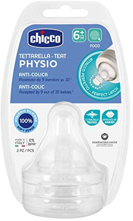 Chicco Tettarella Compatibile con Biberon Perfect 5, Benessere e Original Touch, 6+ Mesi, Anticolica, Tettarella Flusso Pappa, per Latte e Biscotti, in Silicone Soft Sense, Trasparente, 2 Pezzi