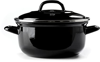 BK Indigo Dutch Heritage Round German Enamelled Casserole with Lid with PFAS-Free Ceramic Non-Stick Coating, 22 cm/3.3 Litre, Induction, Dishwasher Safe, Oven Safe, Black