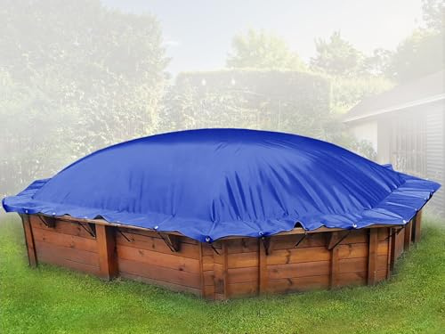 ANKO PLANEN AirDeluxe Aufblasbare achteckige Poolabdeckung Poolplane aus LKW Plane 680 g/m² (1360g/m²) - stabile Winter Abdeckung (Poolinnenmaß: 365cm x 365cm, Blau RAL5002)
