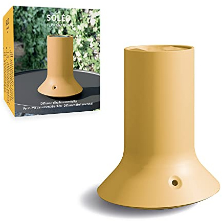Pranarôm Diffuseur SOLEO Anti-Moustiques Bio Jaune | Sans fil, rechargeable par cellule solaire ou USB. Compact et portable pour l'intérieur et l'extérieur.