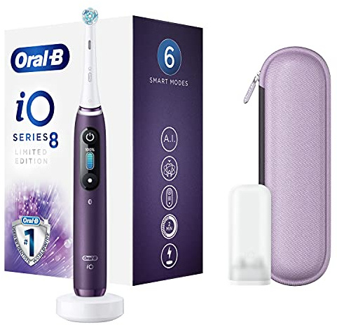 Oral-B iO Series 8 Elektrische Zahnbürste, wiederaufladbar, mit 1 Griff mit künstlicher Intelligenz, 1 Bürste und 1 Premium-Reiseetui