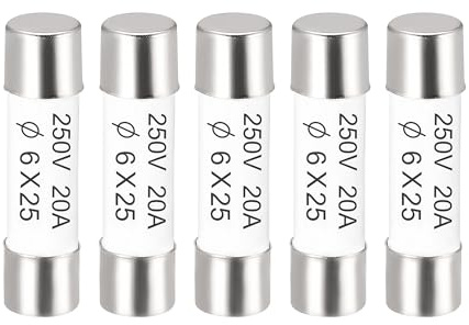 sourcing map 5er Packung Keramik Sicherung 20A, 6x25mm Feinsicherungen Schnellschlag Auslösecharakteristik Sicherung 250V für Leiterplatten Elektronische Geräte