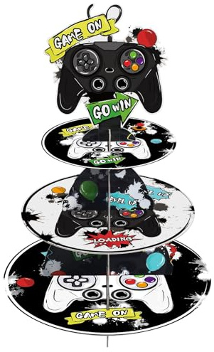 3 Tier Decorazioni per Cupcake - Forniture per Feste di Videogiochi per Bambini Ragazzi Supporto Alzata per Torta in Cartone Decorazione per Feste di Compleanno di Videogiochi
