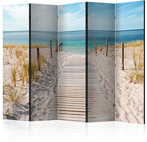 murando - Paravent Raumteiler Strand am Meer, 225x172 cm, 5-teilig, modern | Mobiler Sichtschutz, sofort einsatzbereit, Holzrahmen, ideal fürs Wohnzimmer oder Büro, geruchsneutral, lichtbeständig