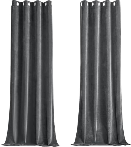 CUCRAF Samtvorhang mit Ösen 2er Set, blickdichte und lichtundurchlässige Vorhänge, H 245x B 140cm, luxuriöse wärmeisolierende Vorhänge für Wohnzimmer und Schlafzimmer (Grau)