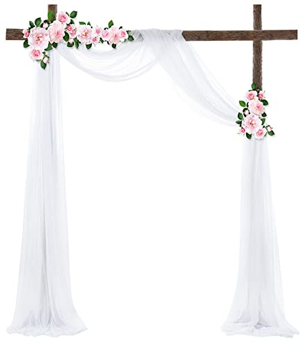 Lukery Hochzeit Vorhang Hochzeitsbogen, Querbehang Gardine Freihanddeko Himmelbett Vorhänge Stoff Tüll Transparent Voile Dekoration für Fotografie Party Hochzeit Geburtstag Taufe (75x600cm（20FT）,Weiß)