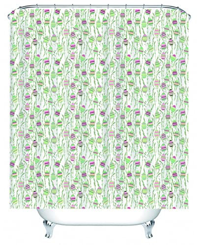 Whoiy Badevorhang Polyester, Duschrollo Um Die Ecke 165X180cm Shower Curtains Eier und Gras Grün Waschbar Wasserdicht