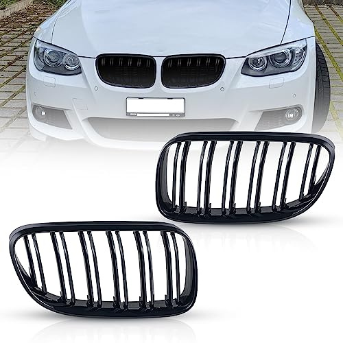TOPTHAN Nieren Passend für BMW 3er Type E92 (Coupé) E93 (Cabriolet) 2010-2013 (only LCI) Grill Glanz Schwarz Doppelsteg Kühlergrille