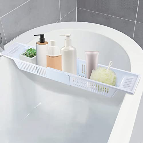 Badewannen Ablage Verstellbar mit Trennwänden, Badewannenablage Transparent Tadewannentablett für Tablet, Handtuch, Verstellbare Badewanne Ablagebrett für Hause, Badezimmer SPA