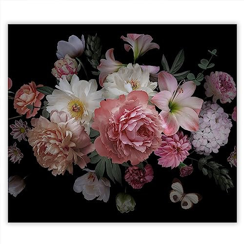 SMTDeco Herdabdeckplatte 60×52 cm – Mehr Arbeitsfläche, Spritzschutz & Schneidebrett – ESG Glas, kratzfest – für Induktion/Ceranfeld – 1-teilig, Motiv Blumen Schwarz